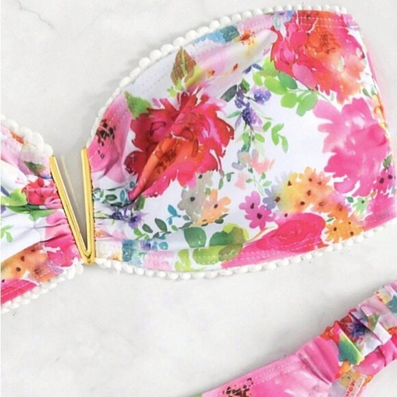 2 piece Floral Print Bandeau Bikini Swimsuit multicoor - Picture 6 of 8